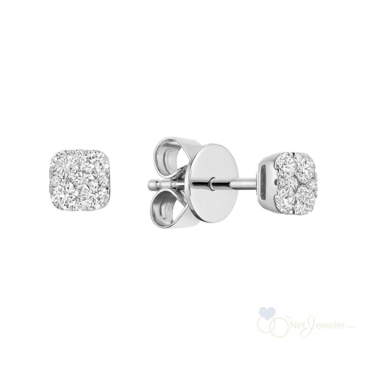 Pave Square Diamond Stud Earrings - White Gold / 0.35CTDI / Closeout - Earrings