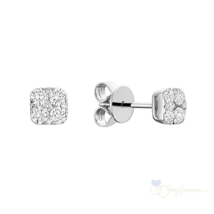 Pave Square Diamond Stud Earrings - White Gold / 0.50CTDI / Closeout - Earrings