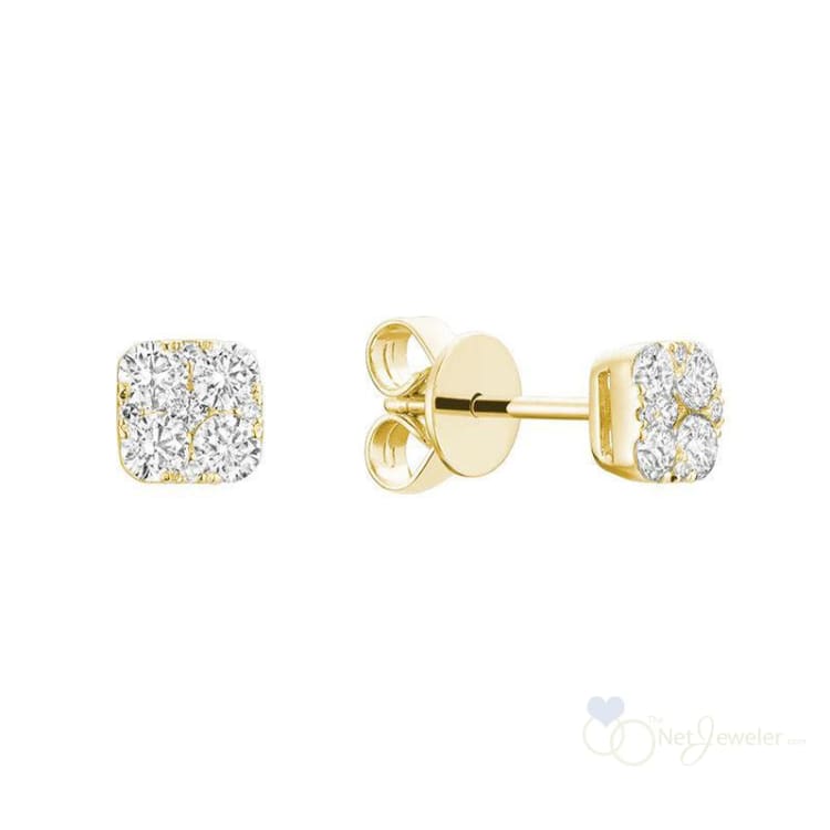 Pave Square Diamond Stud Earrings - Yellow Gold / 0.50CTDI / Closeout - Earrings