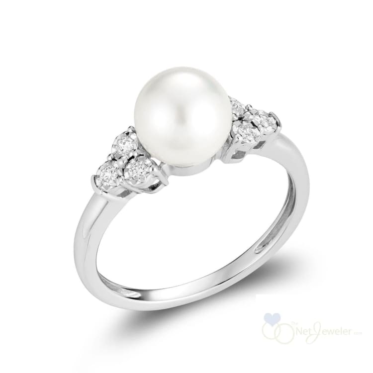 Pearl and Illusion Trinity Diamond Ring - White Gold - Rings