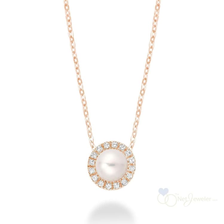 Pearl & Halo Diamond Pendant - Rose Gold - Pendants