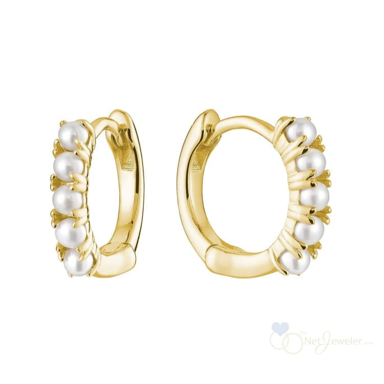 Pearl Huggie Earrings - Yellow Gold - Earrings