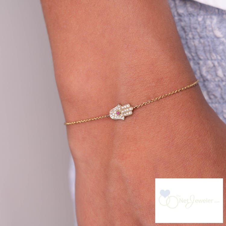 Precious Stone & Diamond Hamsa Bracelet-RNB Jewellery