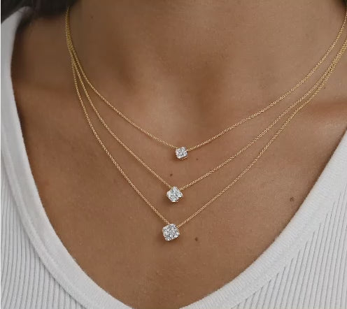 Cushion Diamond Necklace 14K Gold -TheNetJeweler