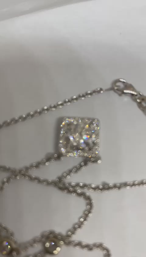 Square Halo Round Diamond with Bezel Station Necklace - TheNetJeweler