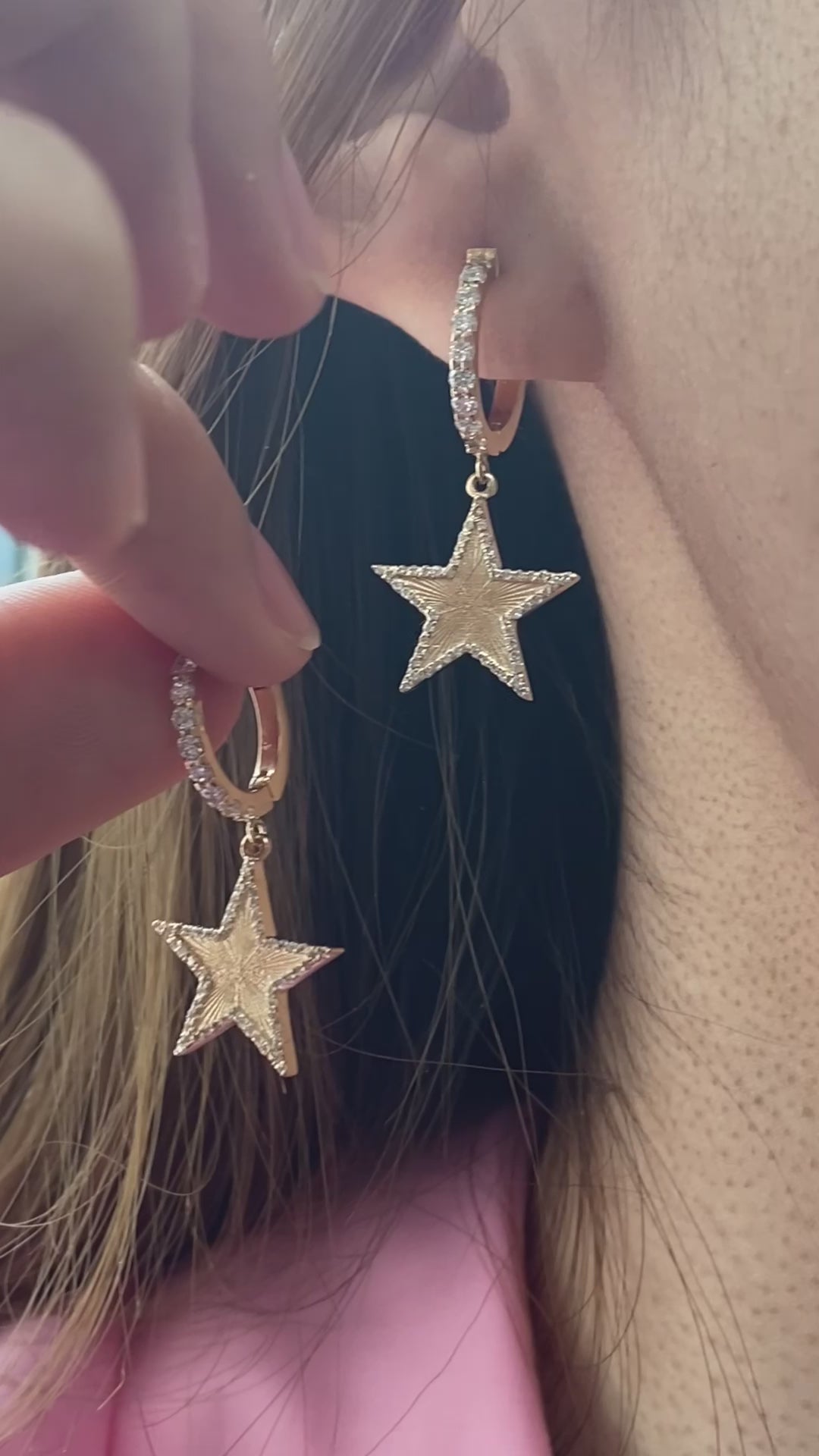 Diamond Star Dangling Huggie Earrings - Thenetjeweler