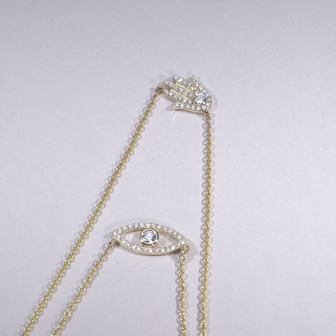 Diamond Evil Eye Hamsa Hand Layered Necklace - Thenetjeweler