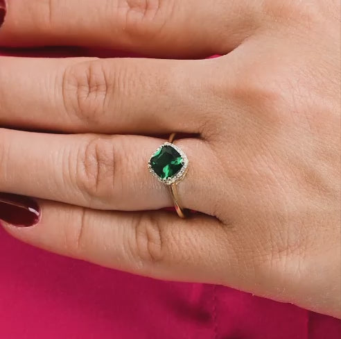 Cushion Saphhire Diamond Halo Ring -TheNetJeweler