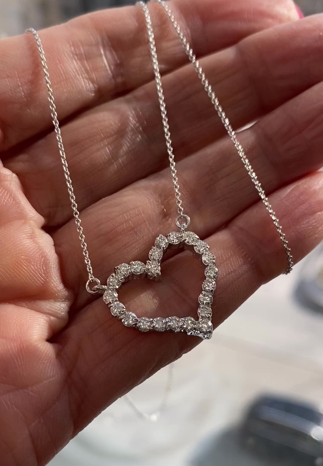 0.91 ctw Round Diamond Open Heart Necklace - Thenetjeweler