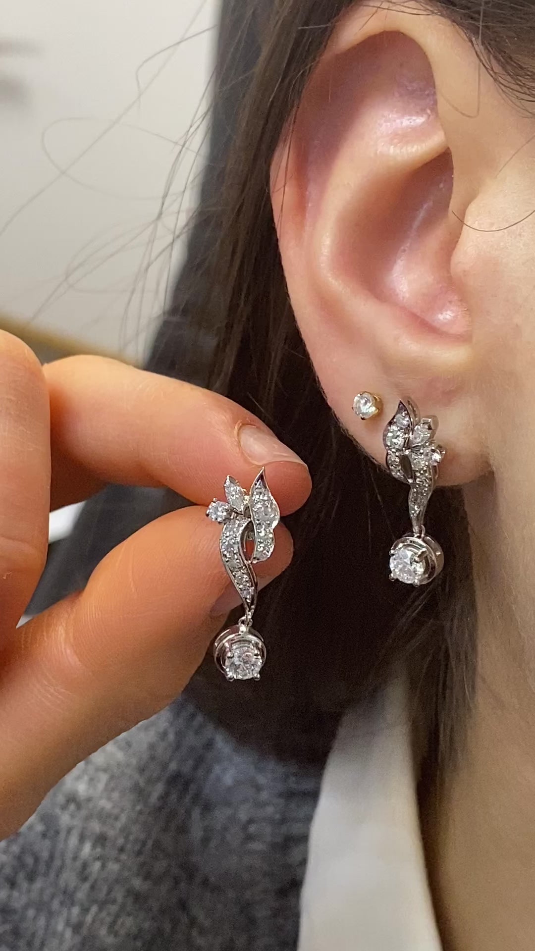 Diamond Drop Leaf Earrings 14k Gold - Thenetjeweler