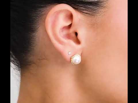 Cultured Pearl & Diamonds Stud Earrings - Thenetjeweler