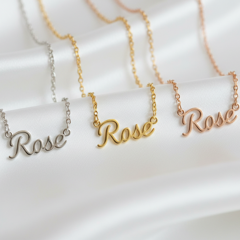 Personalized Name Necklace in Gold – Custom Script Pendant - Thenetjeweler