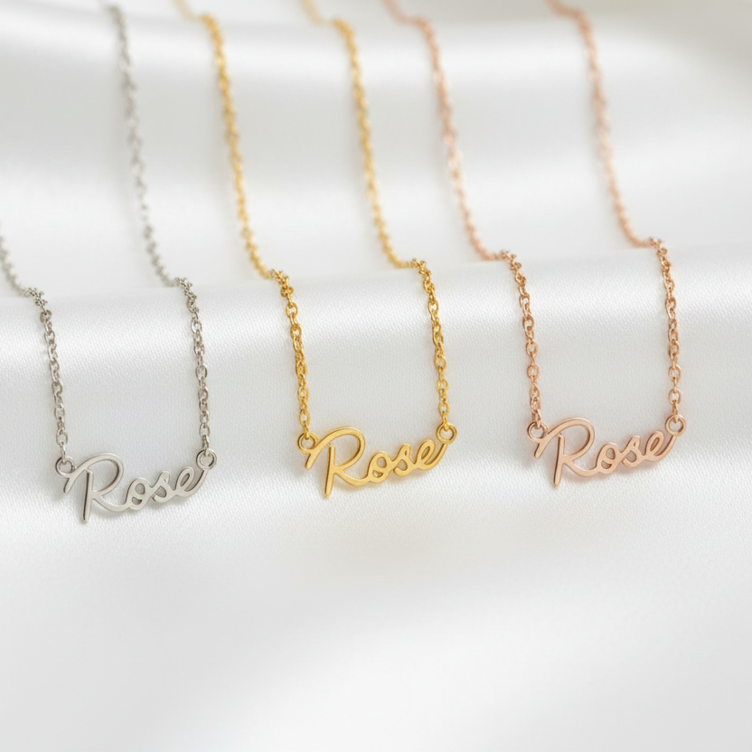 Personalized Name Necklace in Gold – Custom Script Pendant - Thenetjeweler
