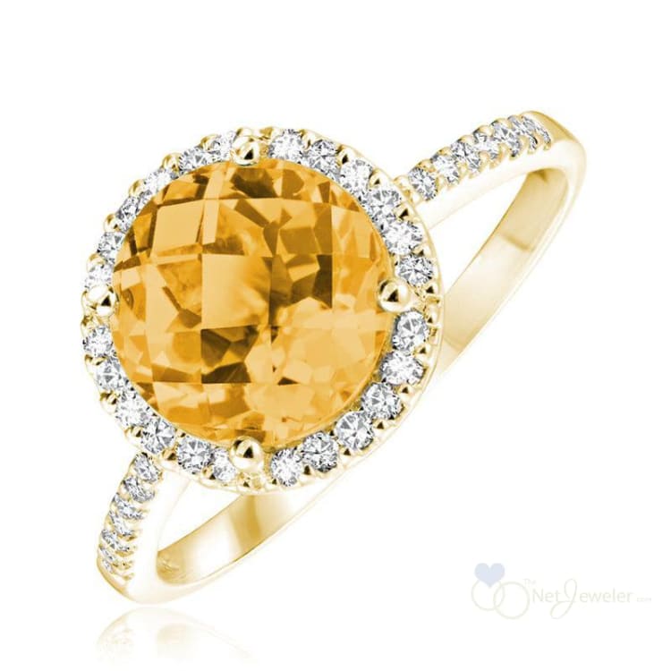 Round Citrine & Diamond Halo Ring-RNB Jewellery