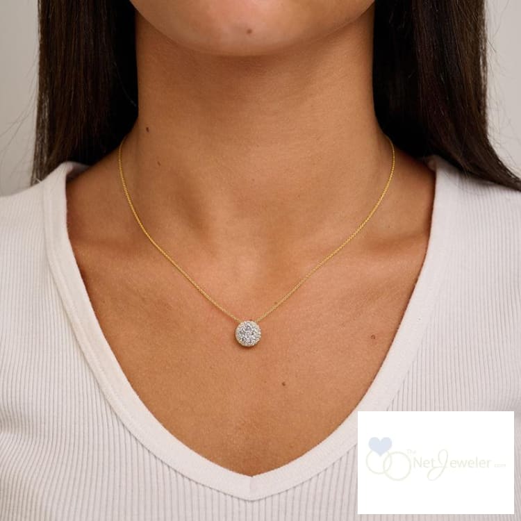 Round Halo Illusion Diamond Pendant Necklaces
