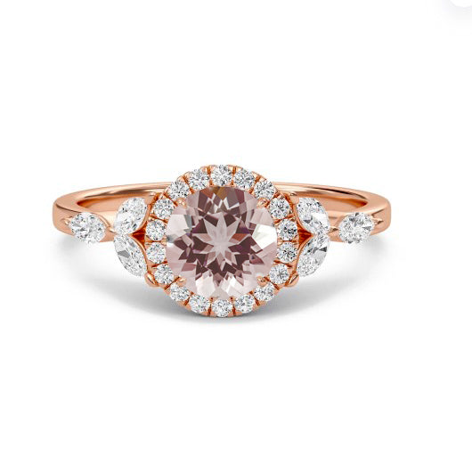 Bague florale morganite et diamant en or rose 14 carats