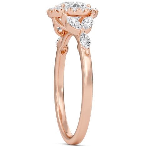 1 CT Lab Grown Diamond Round Halo Leaf Ring - Thenetjeweler