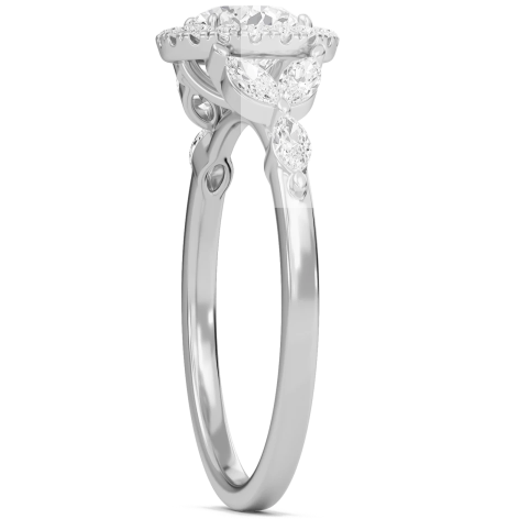1 CT Lab Grown Diamond Round Halo Leaf Ring Thenetjeweler by Importex