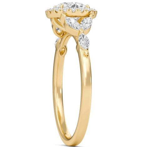 1 CT Lab Grown Diamond Round Halo Leaf Ring - TheNetJeweler