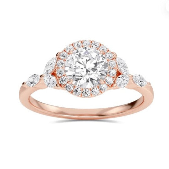 1 CT Lab Grown Diamond Round Halo Leaf Ring - Thenetjeweler