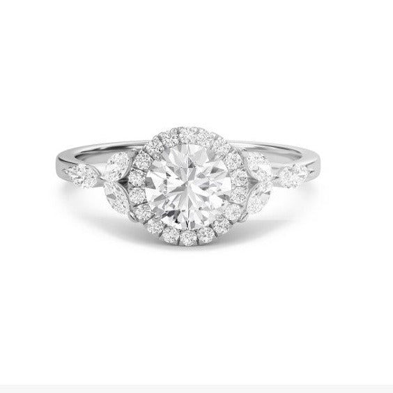 1 CT Lab Grown Diamond Round Halo Leaf Ring - TheNetJeweler