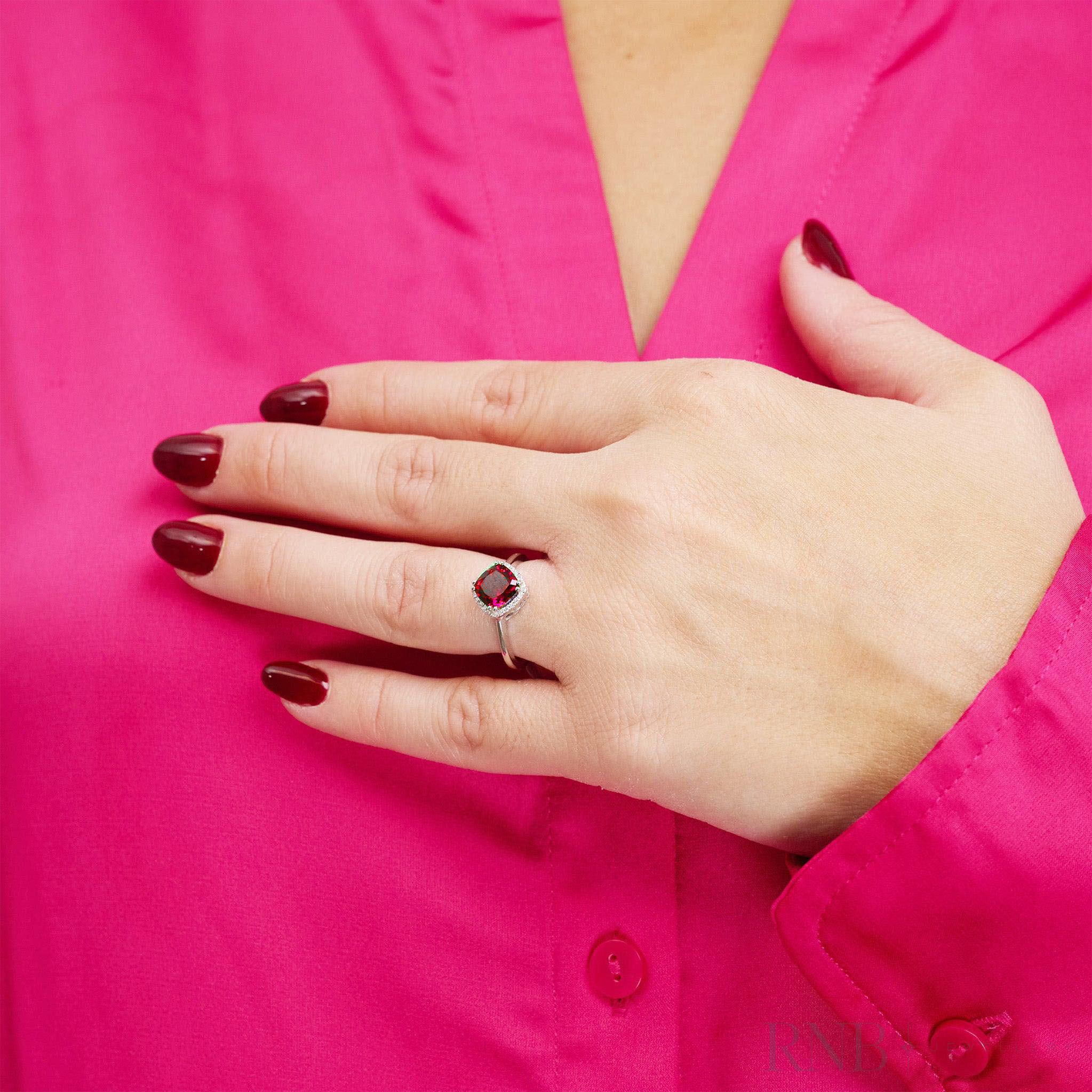 Cushion Ruby Gemstone Diamond Halo Ring - TheNetJeweler