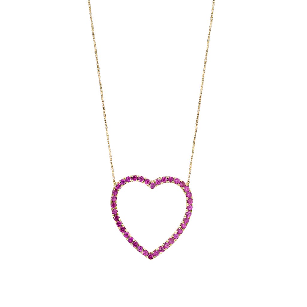 Open Big Heart Ruby Necklace 14K Gold - Thenetjeweler