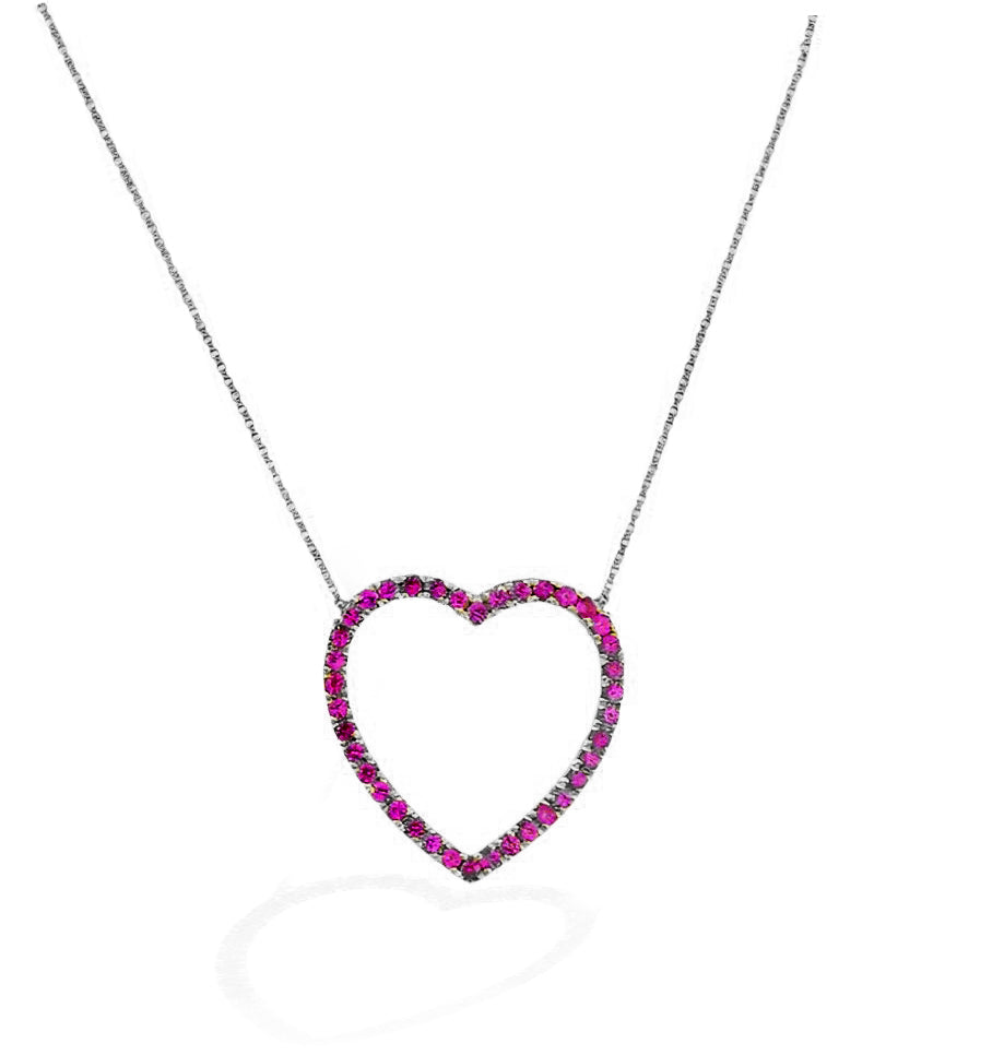 Open Big Heart Ruby Necklace 14K Gold - Thenetjeweler