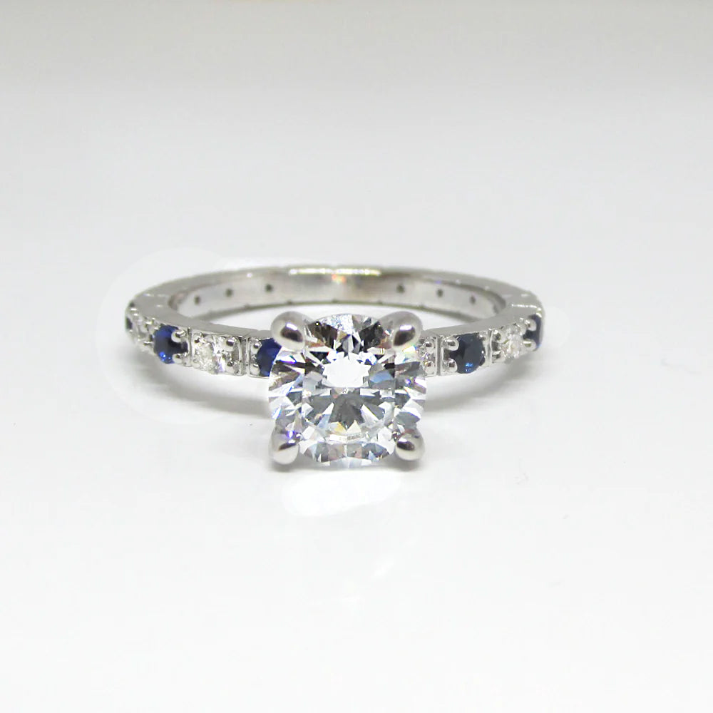 1.20 carat Diamond Engagement Ring with Sapphires in 14K White Gold - Thenetjeweler