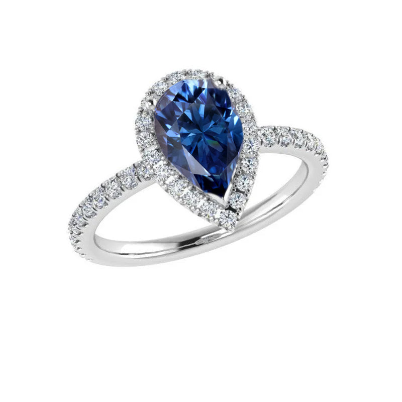 1 ct Pear Shaped Diamond Halo and Side Stones Engagement Ring - Thenetjeweler