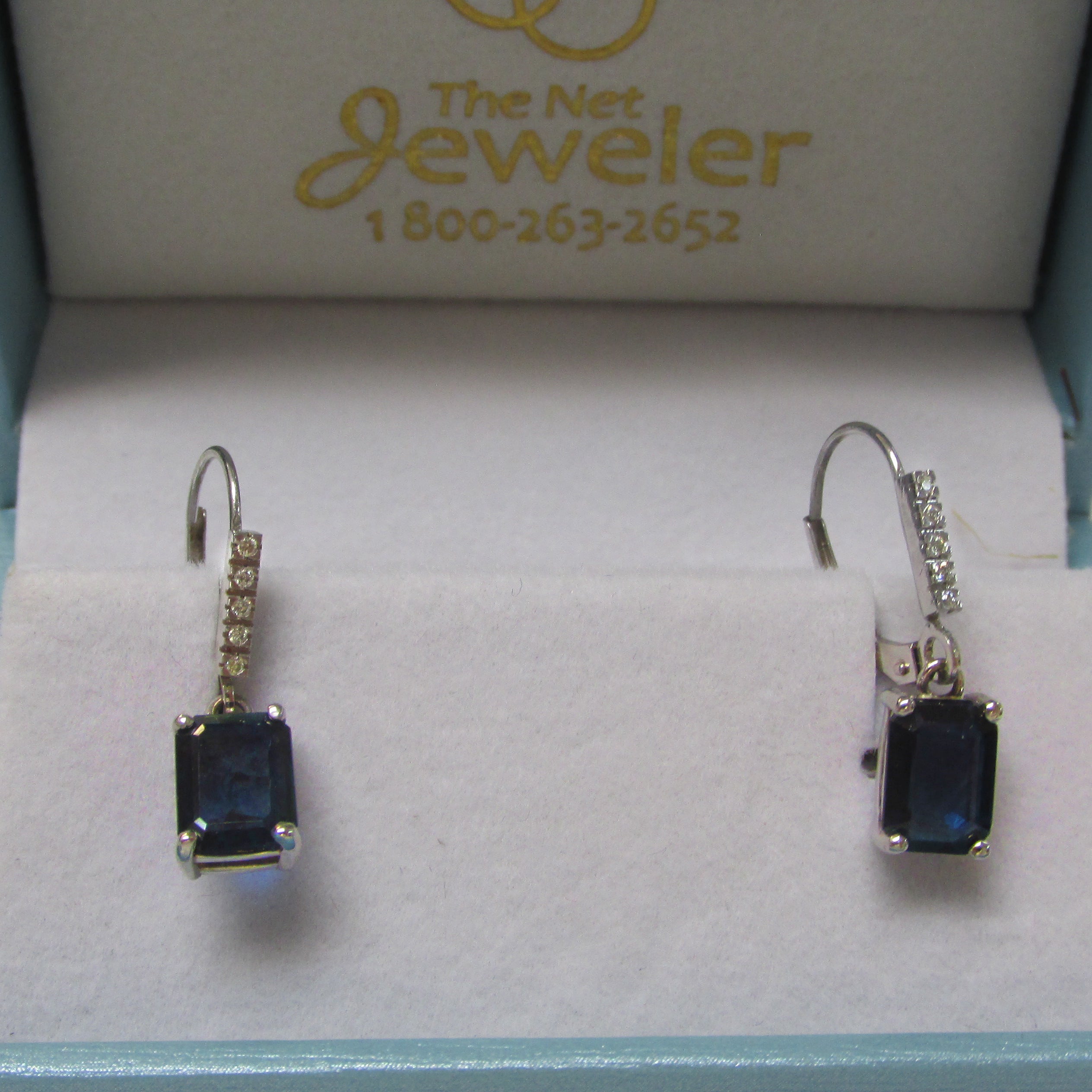 Emerald Cut Sapphire and Diamond Earrings - Thenetjeweler
