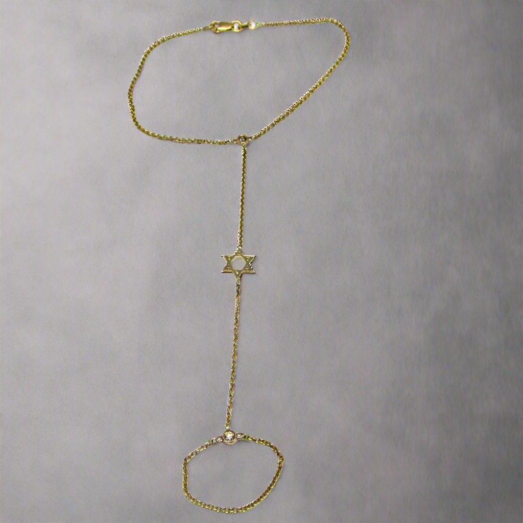 14K Yellow Gold Hand Chain Star of David Bracelet - Thenetjeweler