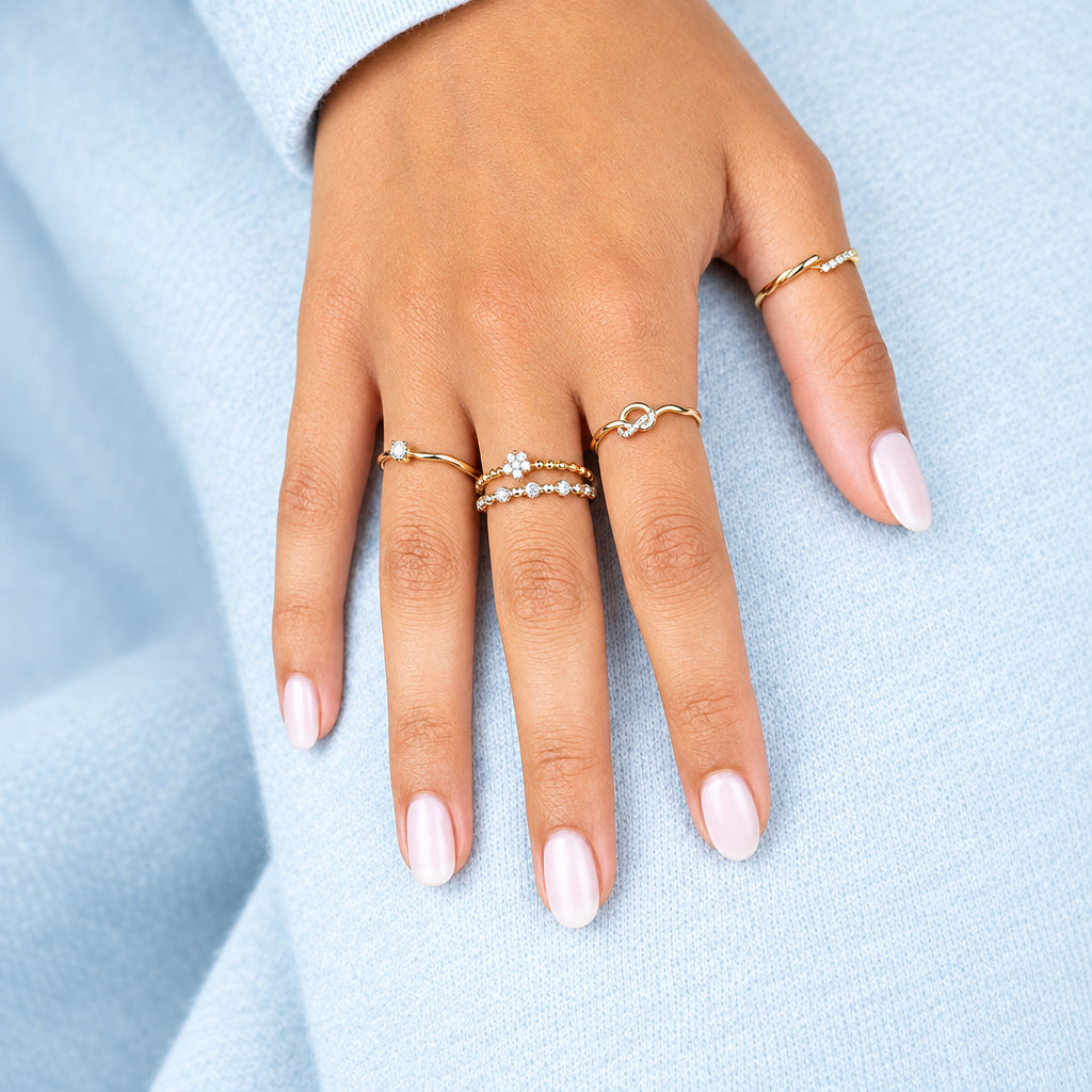 Solitaire Bead Flower Diamond Ring-The Net Jeweler