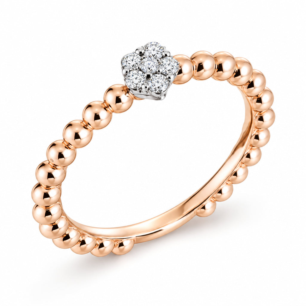 Solitaire Bead Flower Diamond Ring-The Net Jeweler