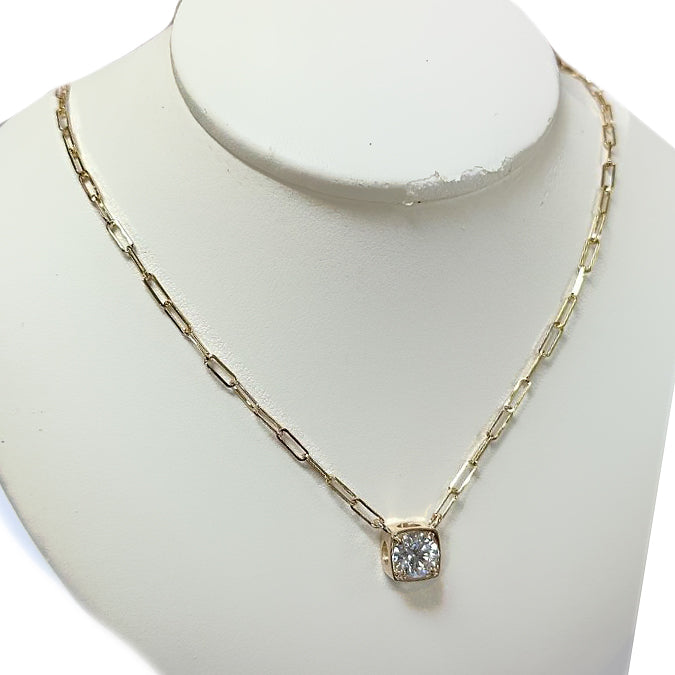 Lab Grown Diamond Solitaire Necklace Paperclip Chain Thenetjeweler