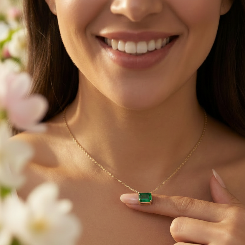 Spring emerald solitaire pendant