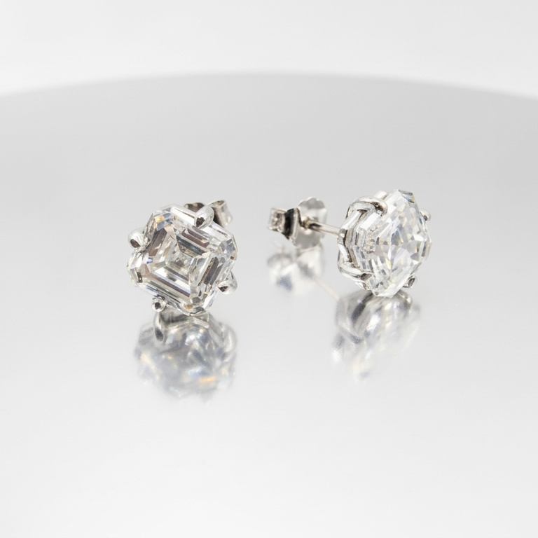 Emerald Cut Lab-Grown Diamond Stud Earrings 5.0 ctw 14K White Gold