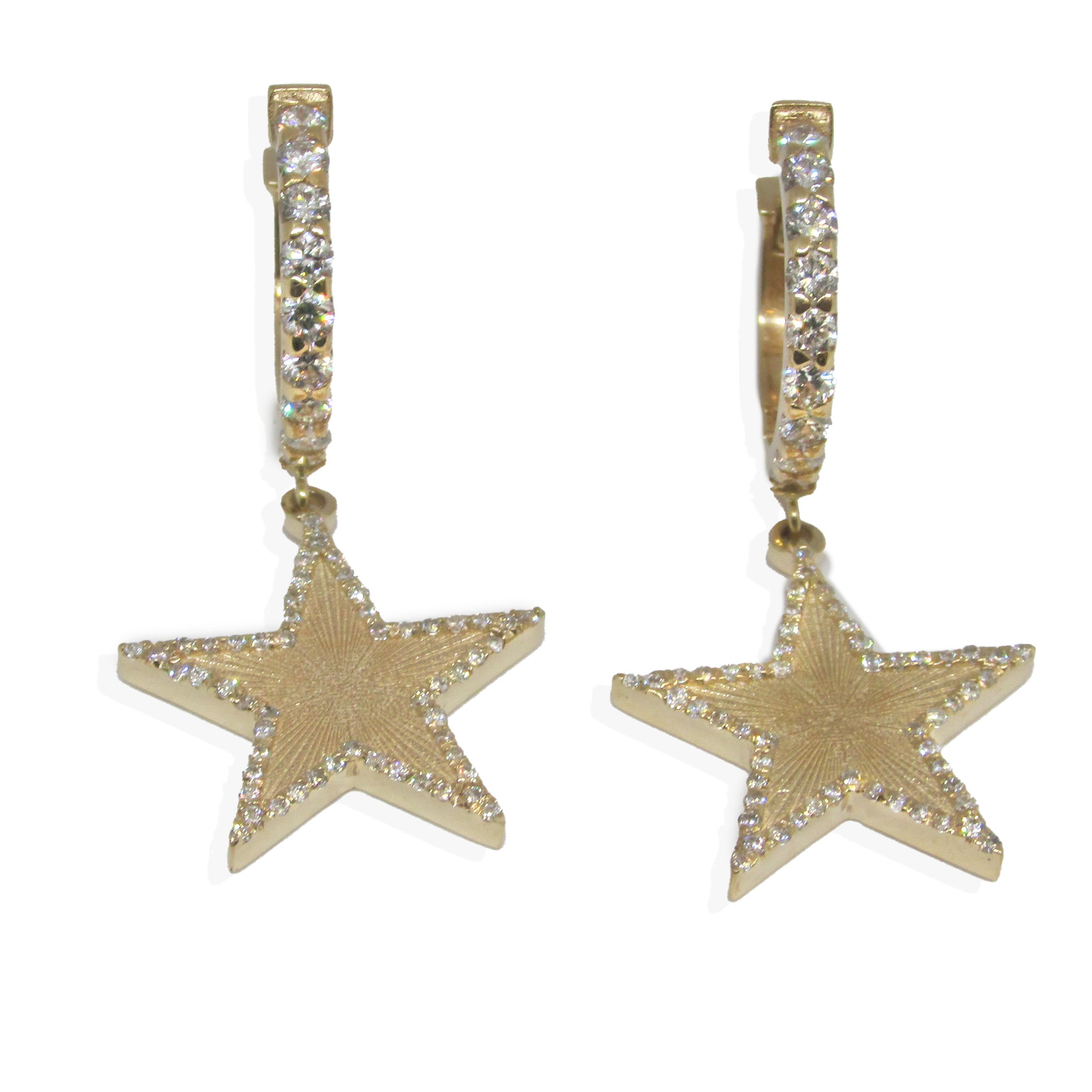 Diamond Star Dangling Huggie Earrings - Thenetjeweler