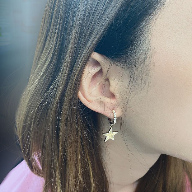 Diamond Star Dangling Huggie Earrings - Thenetjeweler