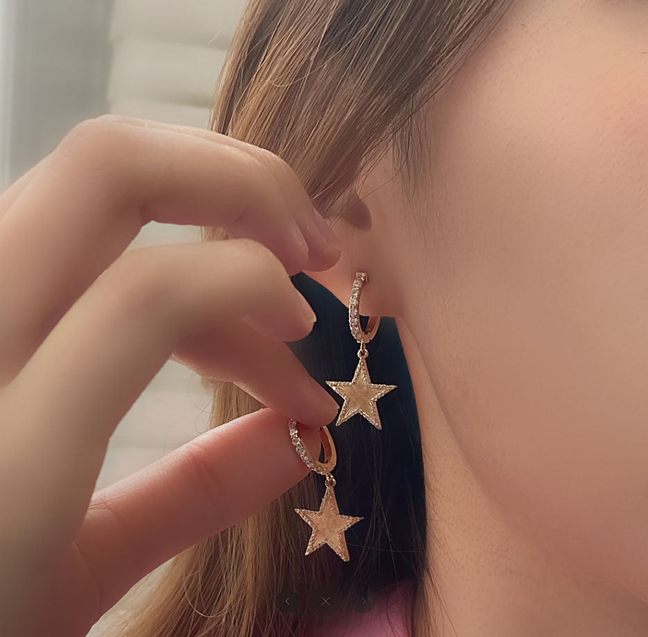 Diamond Star Dangling Huggie Earrings - Thenetjeweler