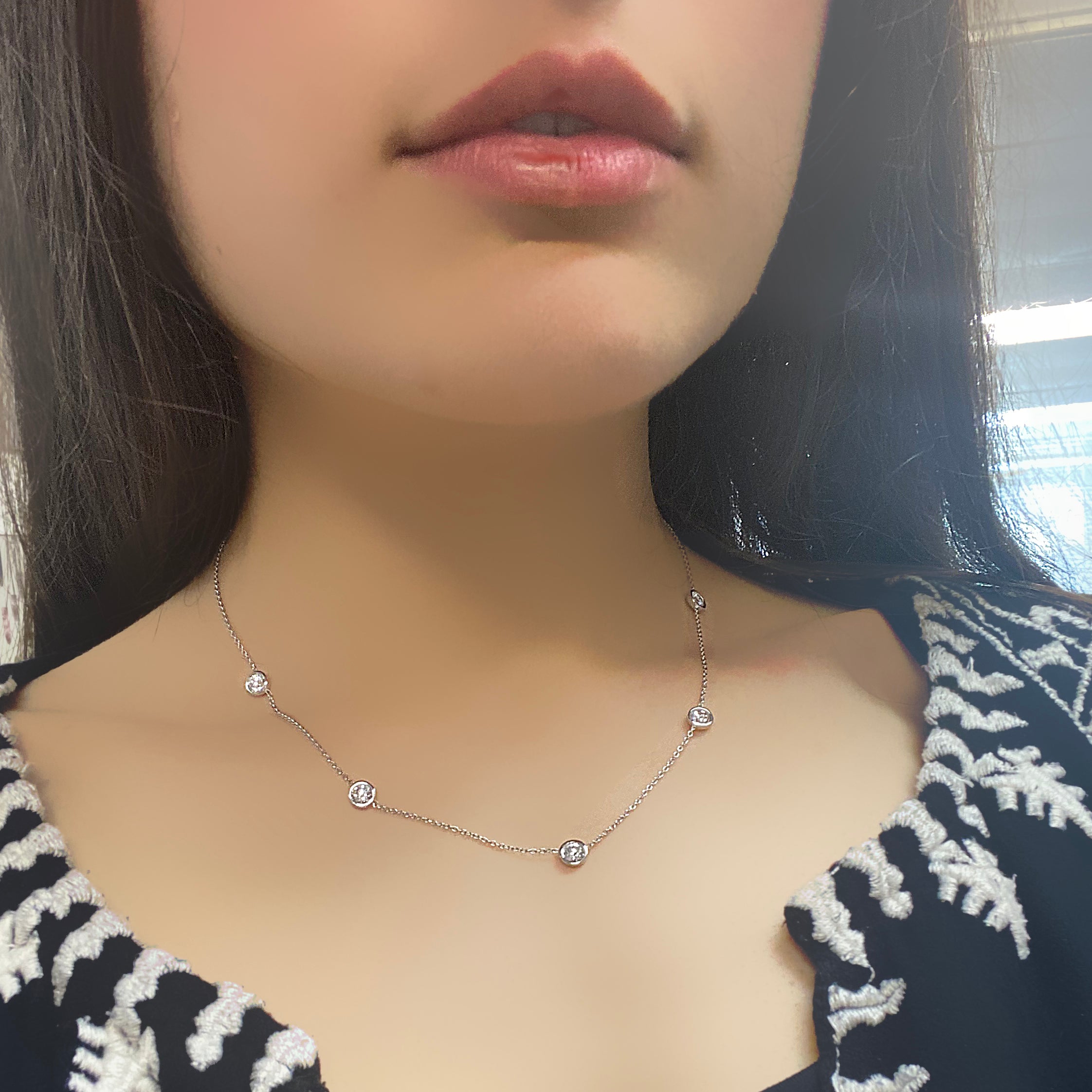 Diamond Station Necklace 14k White Gold - Thenetjeweler