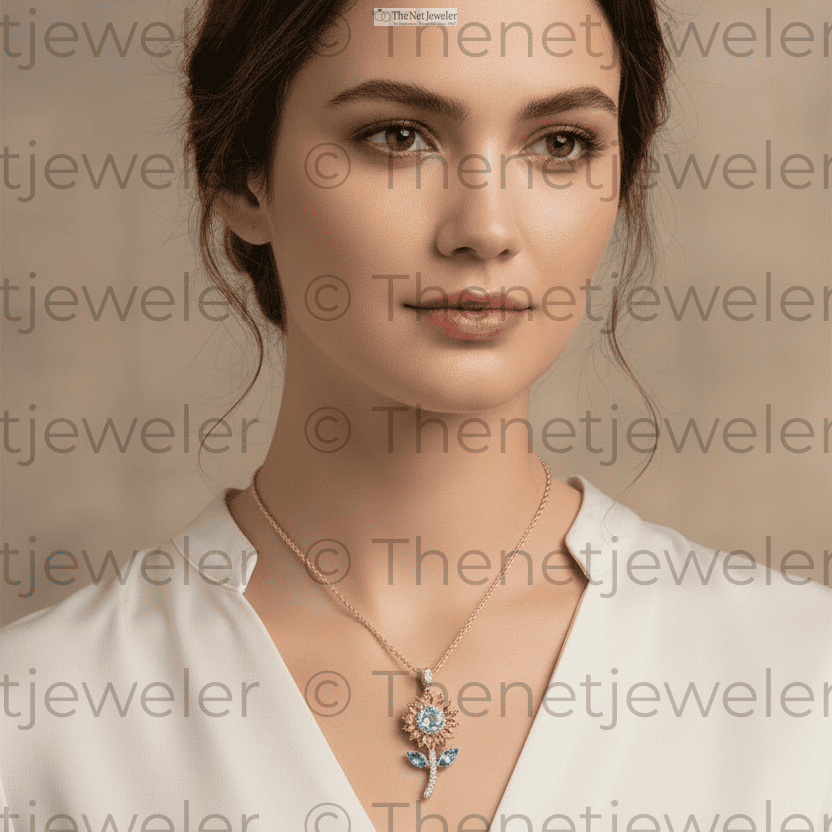 Sunflower Necklace on Model – 1.5cm