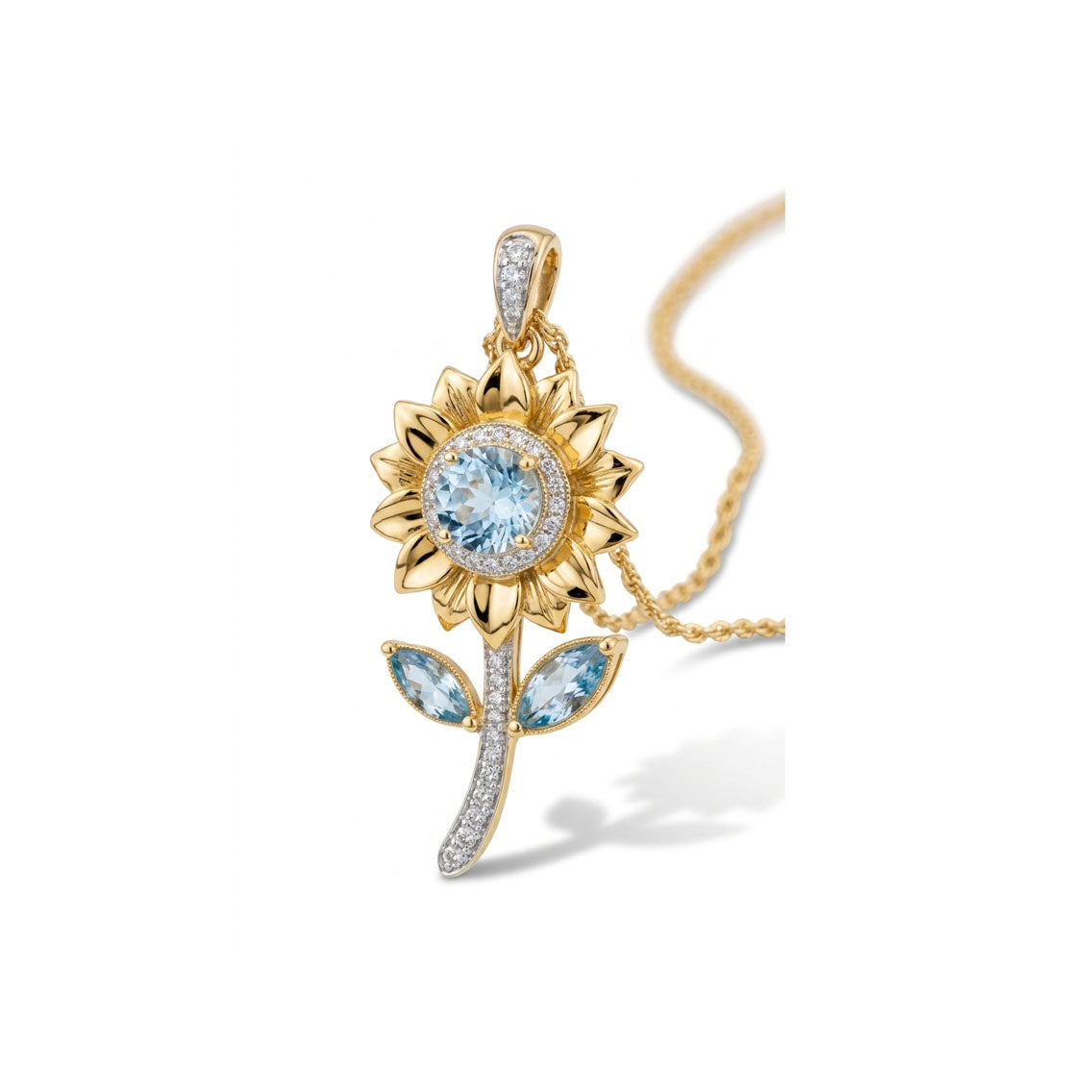 14k Yellow Gold Sunflower Pendant Necklace