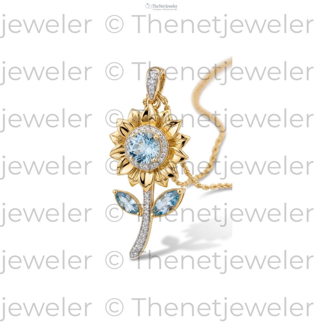 14k Yellow Gold Sunflower Pendant Necklace