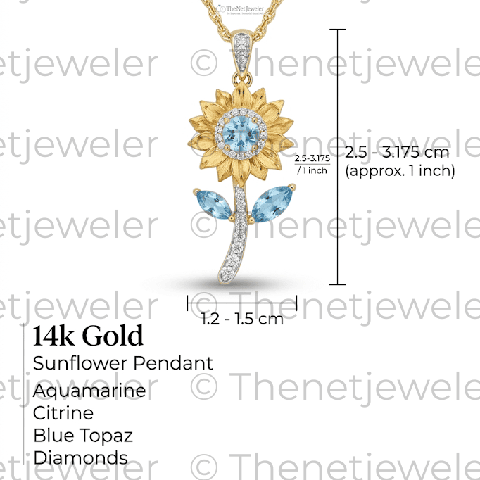 14k Yellow Gold Sunflower Pendant Necklace