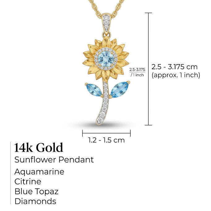 14k Yellow Gold Sunflower Pendant Necklace