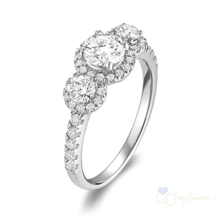 Three Stone Diamond Halo Engagement Ring-RNB Jewellery