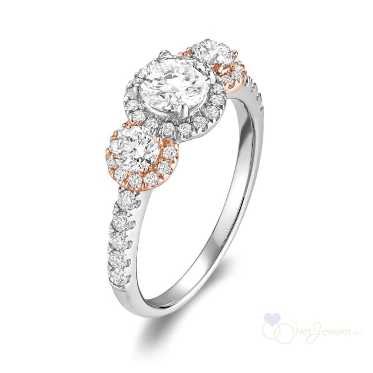 Three Stone Diamond Halo Engagement Ring-RNB Jewellery