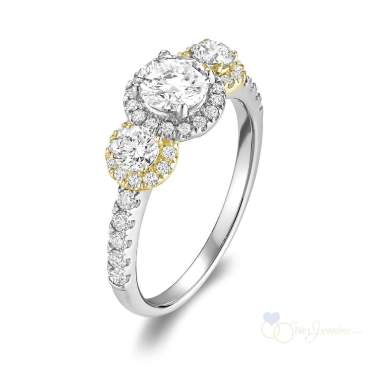 Three Stone Diamond Halo Engagement Ring-RNB Jewellery