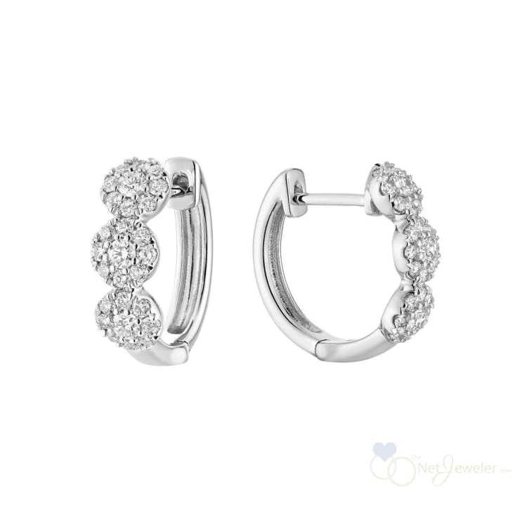 Triple Halo Diamond Huggie Earrings - White Gold / 0.47CTDI - Earrings